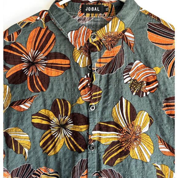Jogal Men's Hawaiian Button Short Sleeve Shirt Flower Design - Picture 2 of 4